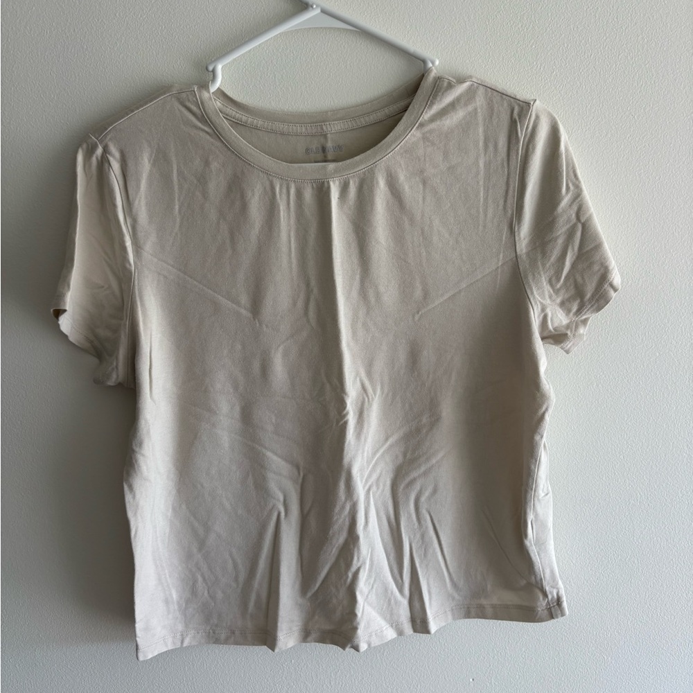 Old Navy Cream Cropped Short Sleeve T-Shirt - Size: Large